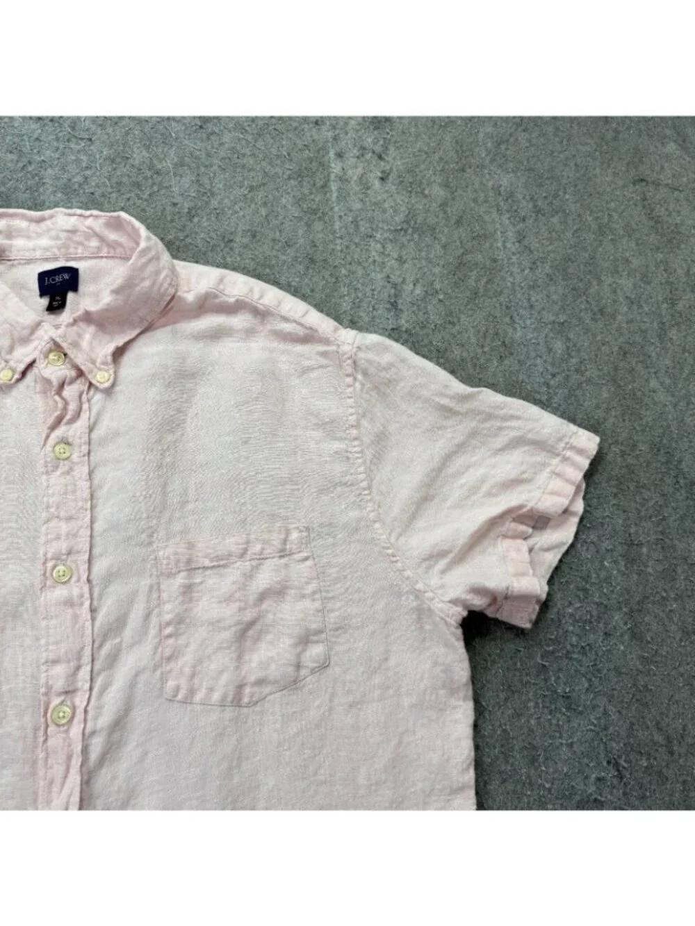 J.Crew Linen Shirt Men XL Pink Solid Classic Fit Short Sleeve Button-Down